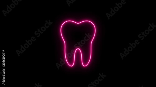 Animated Neon Tooth Icon. Glowing Neon Tooth Symbol Animation,. Dental Care and Oral Health Icon