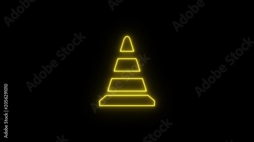 Animated Yellow Traffic Cone Symbol. Yellow Traffic Cone Icon Animation on Black Background.