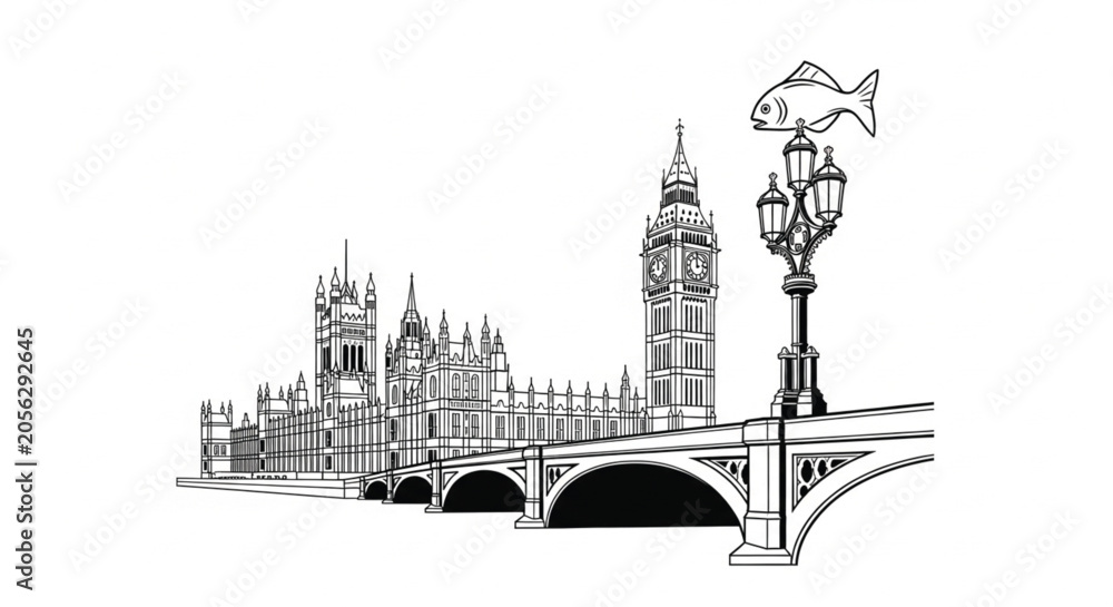 Obraz premium Black and white illustration of bridge.
