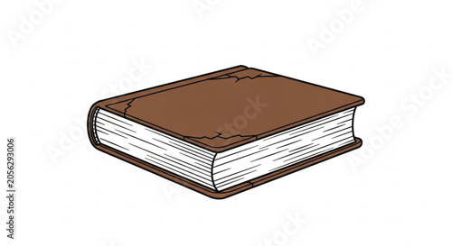 Brown leather bound book with pages.