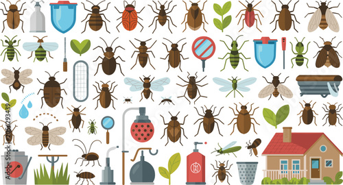 Foto Generative AI vector illustration of pest control icon set featuring various ins