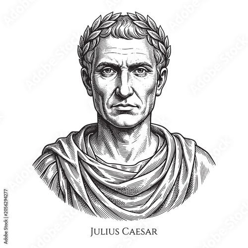 Photos Julius Caesar Portrait Sketch, Classic Roman General Woodcut Illustration