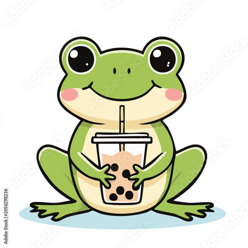 Cartoon green frog with laptop
