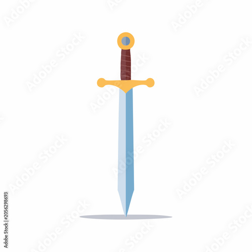 Stylized medieval sword with golden hilt and blue blade
