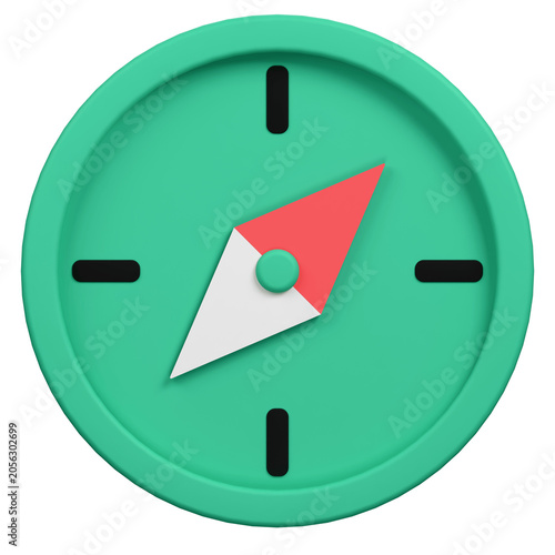 Minimalist 3D Compass Icon for Navigation and Travel Concepts.