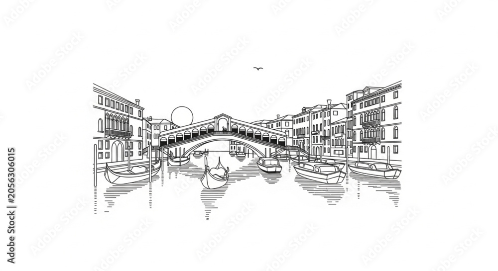 Fototapeta premium Bridge over water with boats.