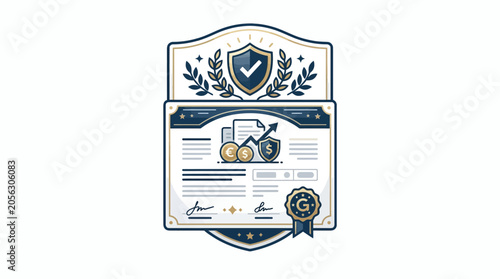 Financial Certificate with Growth Chart, Coins, and Shield - Business Success
