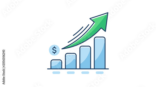Financial Growth Bar Chart with Upward Arrow and Dollar Icon