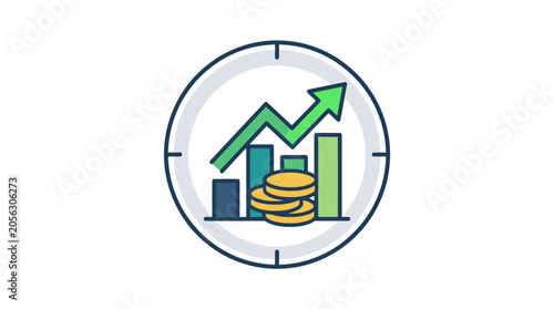 Financial Growth Chart & Coins Icon - Business Success Concept