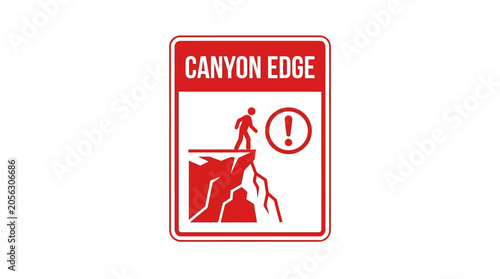 Canyon Edge Warning Sign - Danger, Cliff, Person Icon