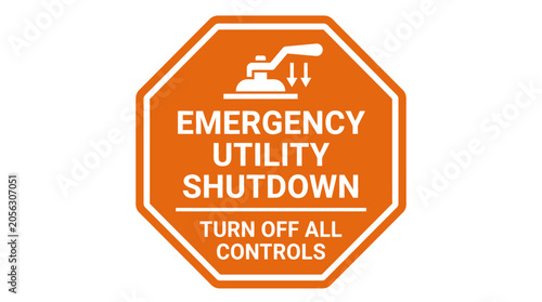 Emergency Utility Shutdown Sign Icon - Turn Off All Controls