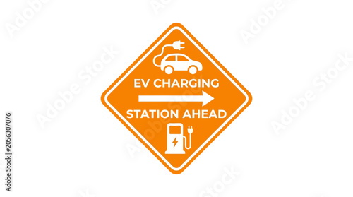 EV Charging Station Ahead Sign - Electric Car Icon and Plug