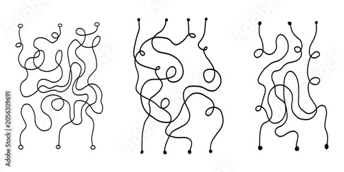Kids maze labyrinth doodle path puzzle set. Hand drawn line educational game. Template for kids, children books, educational games, worksheets, and creative design projects.