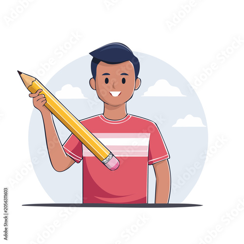 Cartoon boy playing yellow guitar