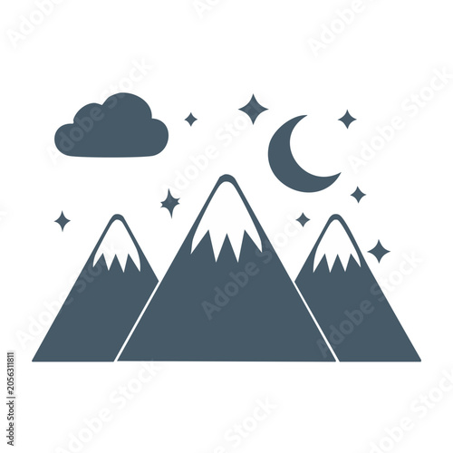 Flat design mountain silhouette with moon and stars