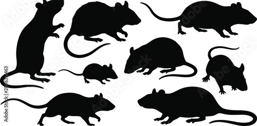 Foto Black rat and mouse silhouettes set collection featuring various rodents standin