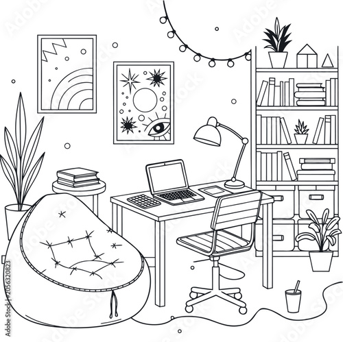 Dreamy Teen Room Decoration Coloring Book Page
