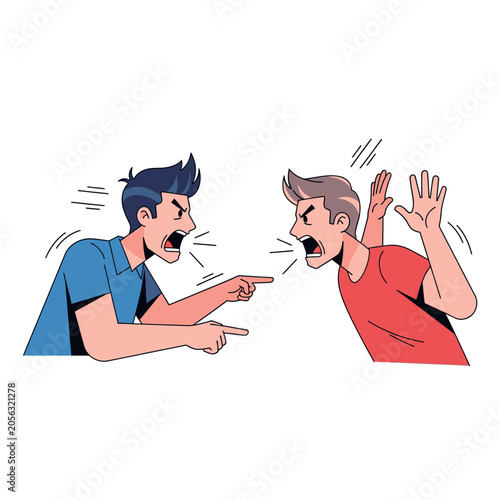 Angry men shouting and pointing fingers, conflict, dispute, argument illustration