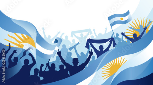 Fotografia Argentina football supporters celebration, crowd of soccer fans cheering with ar