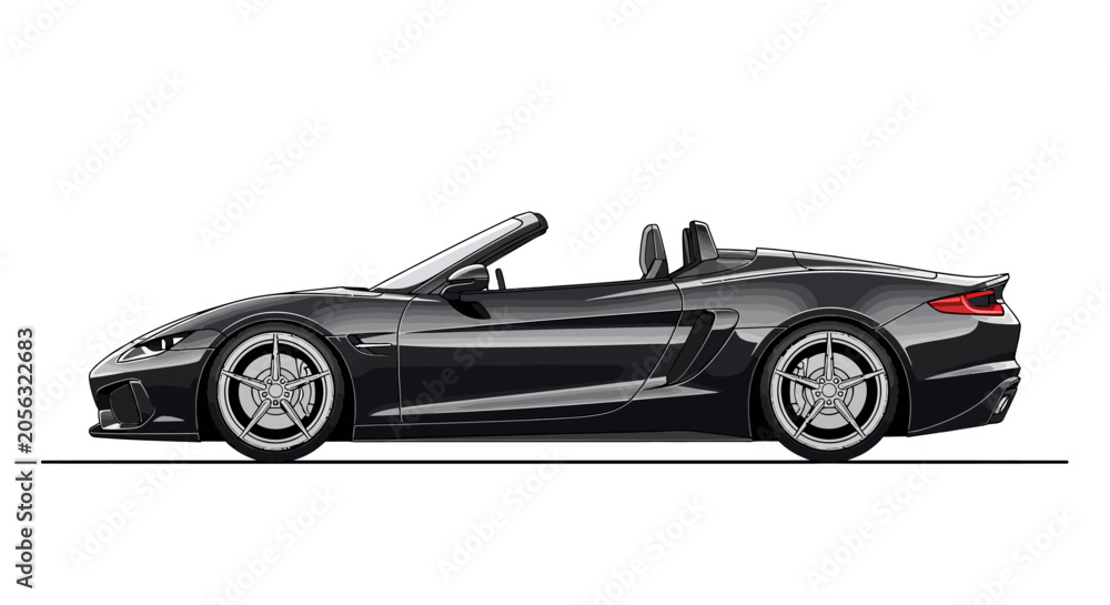 Obraz premium Sleek Black Convertible Sports Car Side Profile | Modern Luxury Automotive