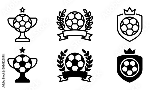 Foto soccer ball championship trophy and shield icons set with laurel and crown desig