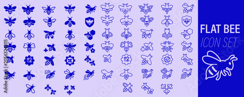 Cuadro en lienzo Flat bee icon set with honey bee, pollinator insect and apiculture symbols in mo