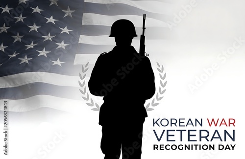 Korean War Veteran Recognition Day graphic with soldier silhouette and US flag