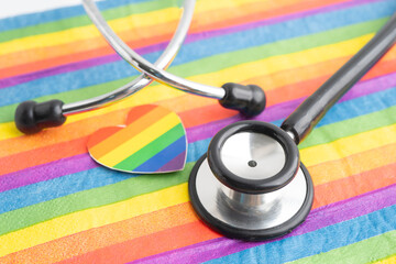 LGBT symbol, Stethoscope on rainbow flag, rights and gender equality, LGBT Pride Month in June.