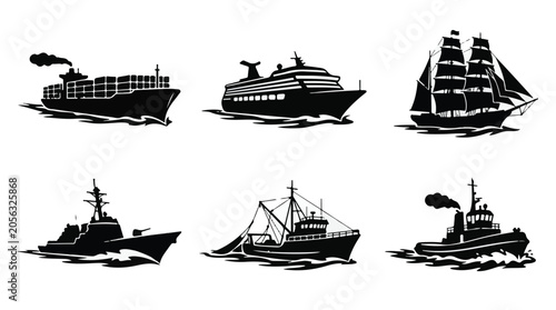 Sailing ship silhouette at sea with rigging and masts against minimalist background
