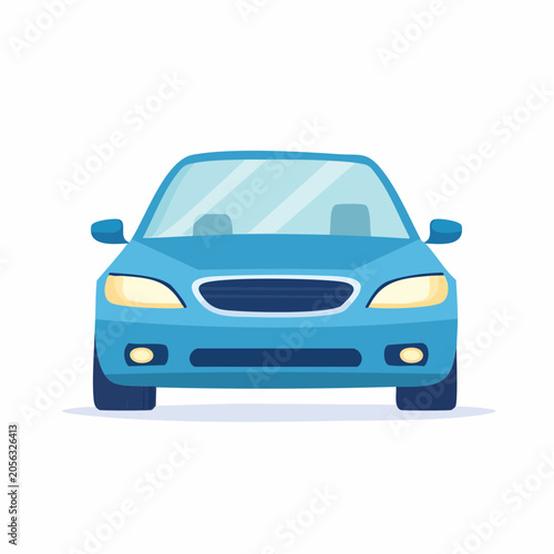 Blue Sedan Car Front View Illustration
