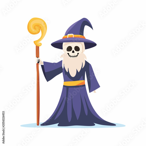Cartoon Skeleton Wizard with Magic Staff