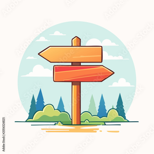 Wooden Signpost with Arrows in a Forest Landscape