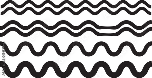 Bild auf Leinwand Black wavy lines vector graphic illustration with varying wave patterns and line