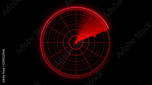 Red radar screen scanning interface with target detection animation for military and tech projects sonar