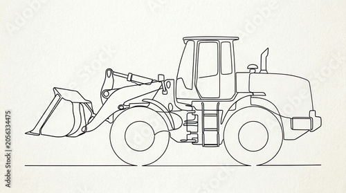 Simple black line drawing of industrial front loader tractor.