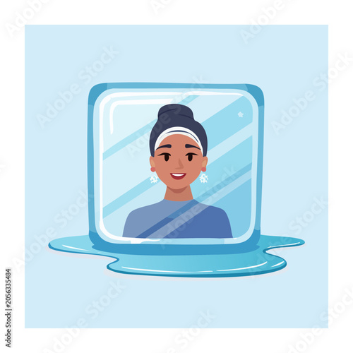 Woman holding smartphone in flat design