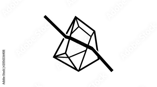 Abstract Geometric Shape Intersected by Line, Minimalist Design, Black and White