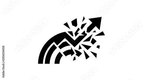 Abstract growth arrow breaking apart, symbolizing progress, change, and disruption.