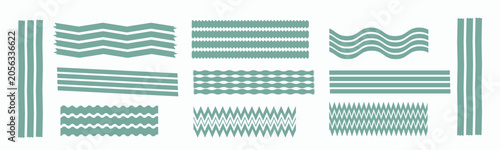 Set of textured brush stroke lines and zigzags