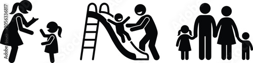 Tableau sur toile Family Parenting and Childcare Silhouettes Collection Featuring Parent Child Int