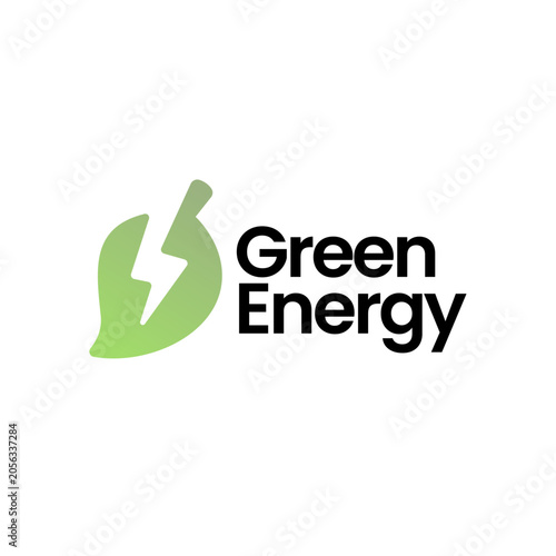 green energy leaf thunderbolt electric power logo vector icon illustration