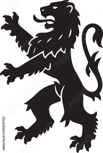 Black Headed Eagle and Heraldic Lion Vector Illustration with Medieval Fantasy Emblem Design