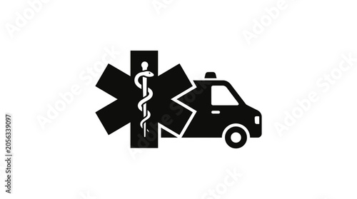 Schilderij op canvas Ambulance vehicle with star of life medical symbol icon, emergency medical servi