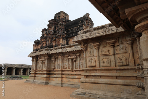 Hazara Rama Temple with Intricately Carved Stone Walls in Hampi, Karnataka, India