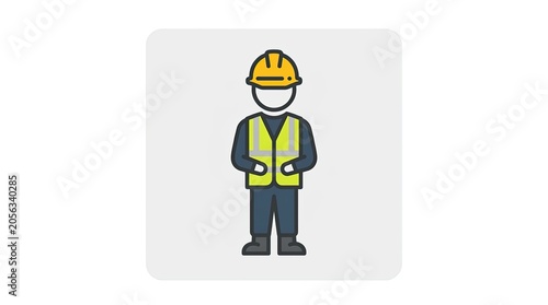 Flat vector icon of construction worker in safety gear.