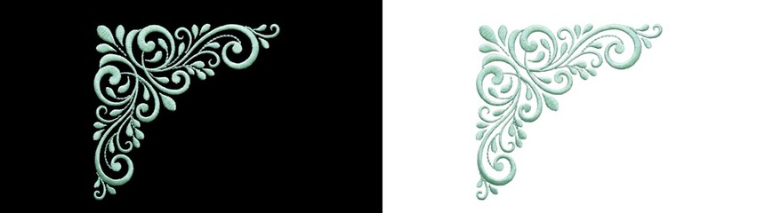 Ornate mint green lace embroidery corner floral design on png background piece
