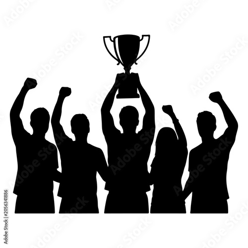 Εκτύπωση καμβά Silhouette of a victorious team celebrating with a trophy.