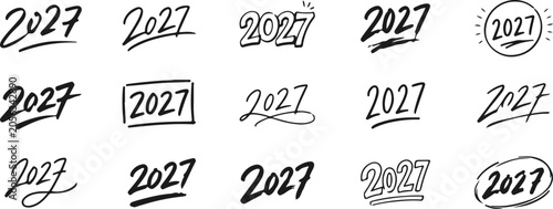 2027 Happy New Year Logo Collection – Modern Number Typography Designs with Festive Labels, Celebration Badges and Greeting Elements