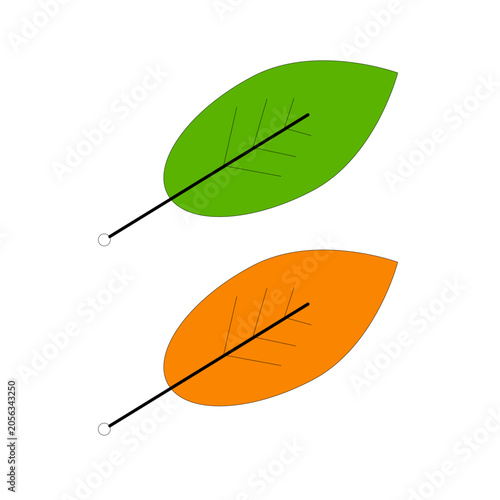 Minimalist green and orange autumn leaves vector illustration