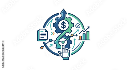 Business automation financial growth and productivity concept gear icons, chart